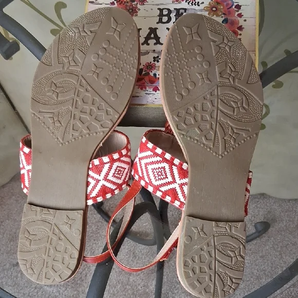 Red Patterned Women's Sandals - Picture 2 of 5
